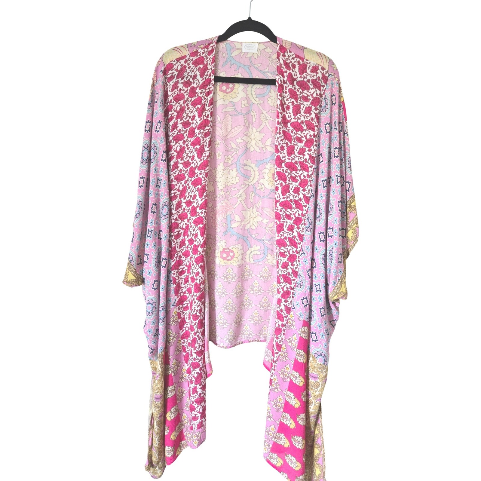 Elizabeth Gillett Pink Floral Paisley Patchwork Kimono Duster Os Cover-Up Boho
